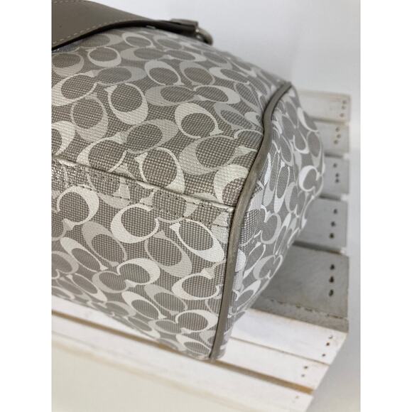 COACH F17179 GRAY WHITE COATED CANVAS SIGNATURE HANDBAG - Picture 9 of 14